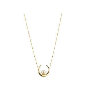 9ct Ladies Yellow Gold Crescent with Pearl Pendant