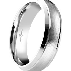 9ct White Gold Curved Brushed Centre Flat Polished Edges and Two Lines Gents Wedding Band