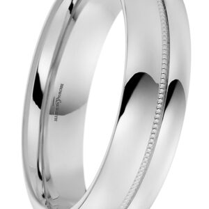 9ct White Gold Polished Effect Off Centre Micro Beaded Gents Wedding Band