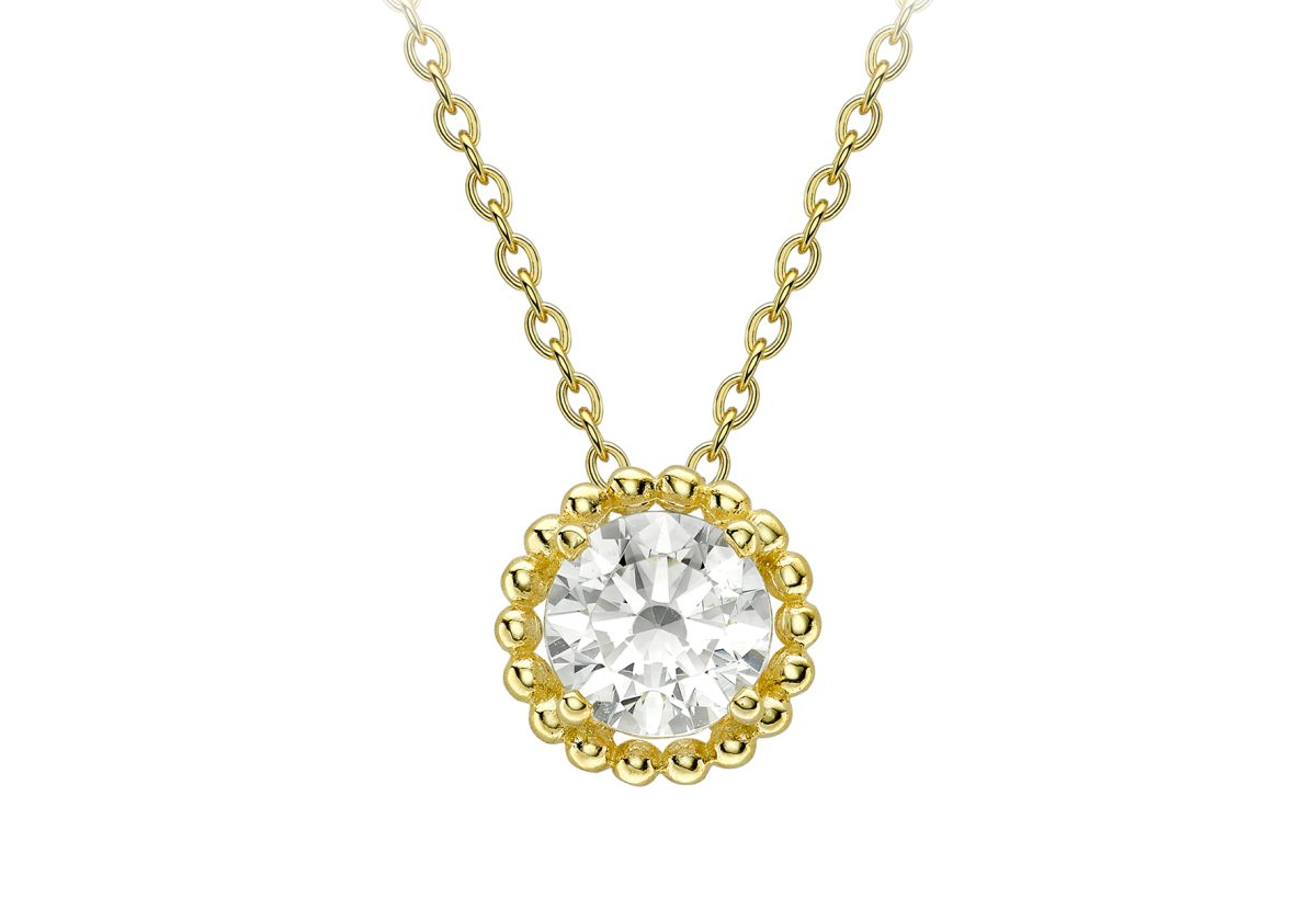 9ct Yellow Gold CZ Beaded Halo Pendant