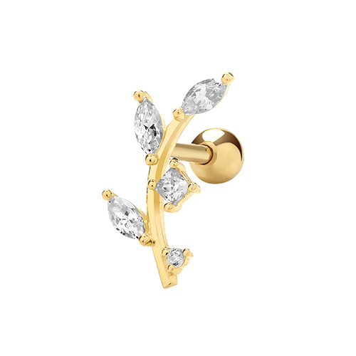 9ct Yellow Gold CZ Large Leaf Cartilage Stud