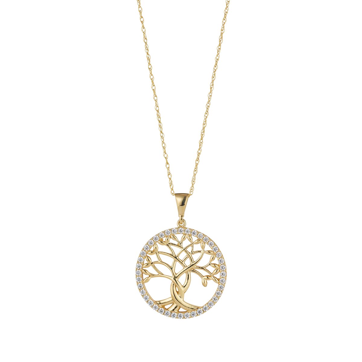 9ct Yellow Gold CZ Large Tree of Life Pendant