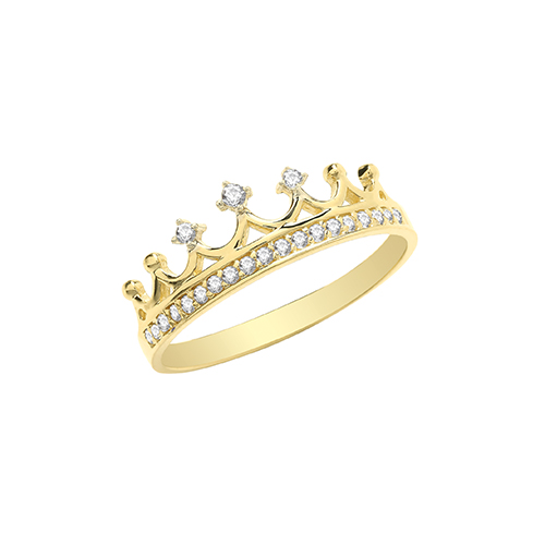 9ct Yellow Gold CZ Princess Tiara Ring