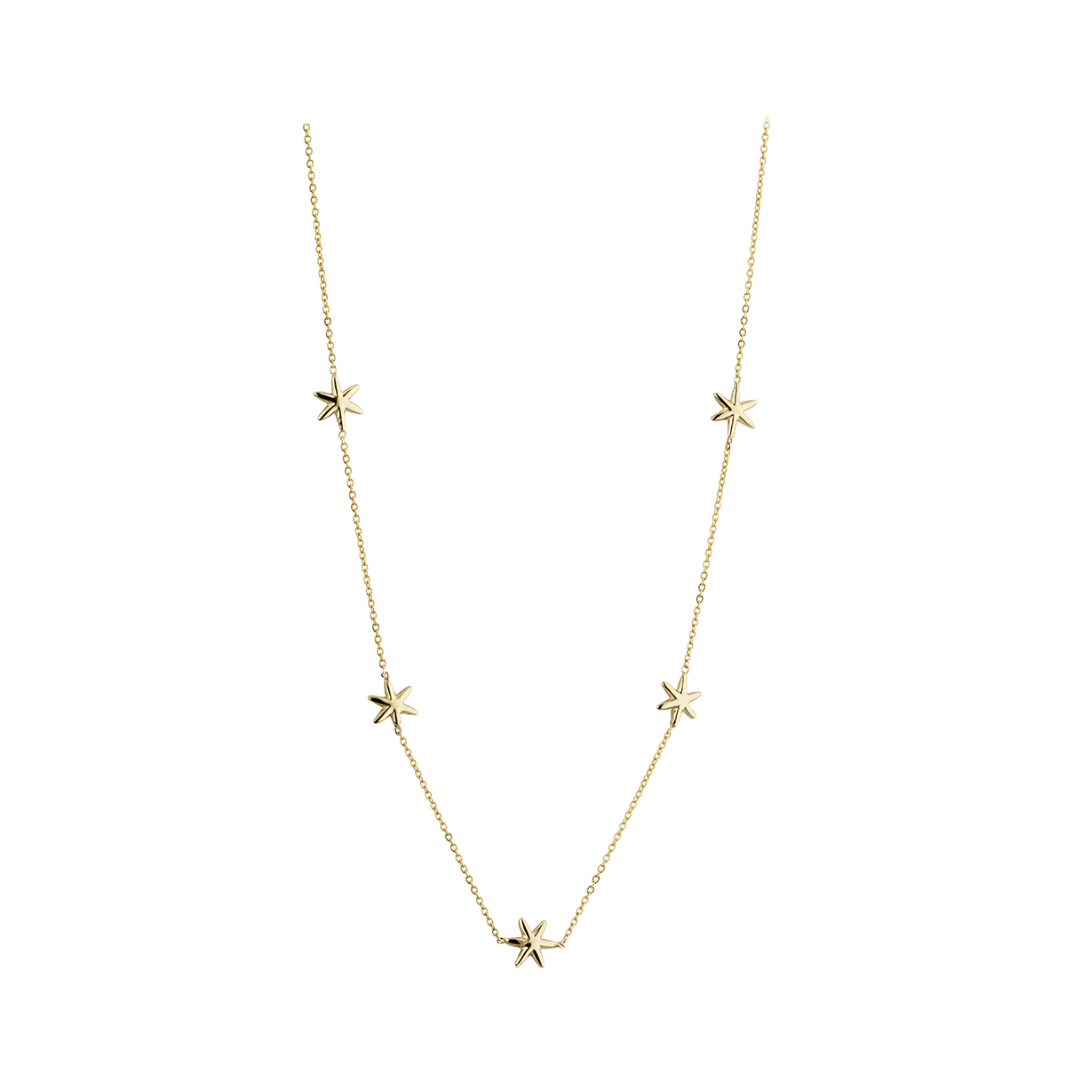 9ct Yellow Gold Five Star Necklace