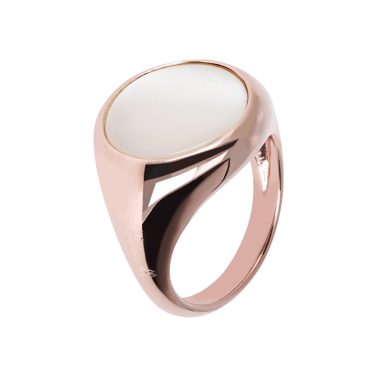 Bronzallure 18ct Rose Gold Plated Round Mother of Pearl Signet Ring