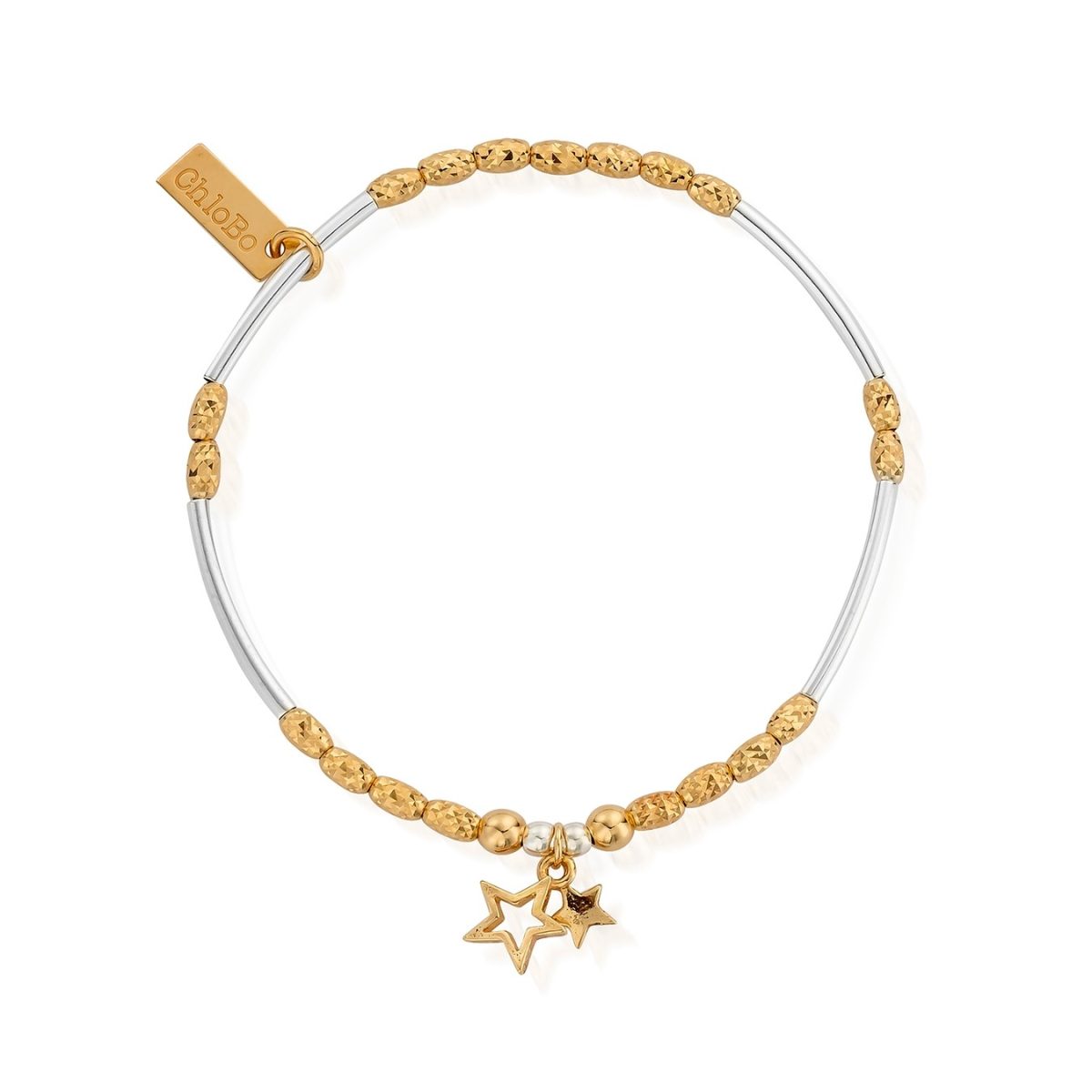 ChloBo Sterling Silver and Yellow Gold Plated Double Star Bracelet