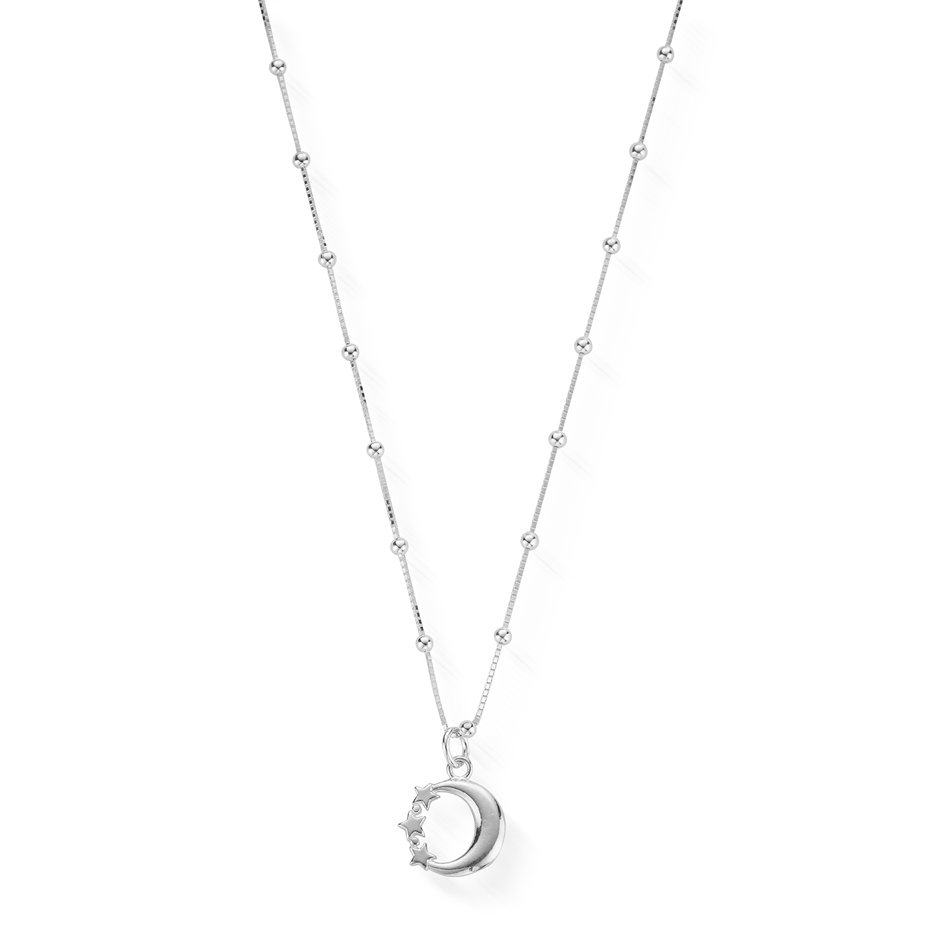ChloBo Sterling Silver Bobble Chain Moon & Stars Necklace
