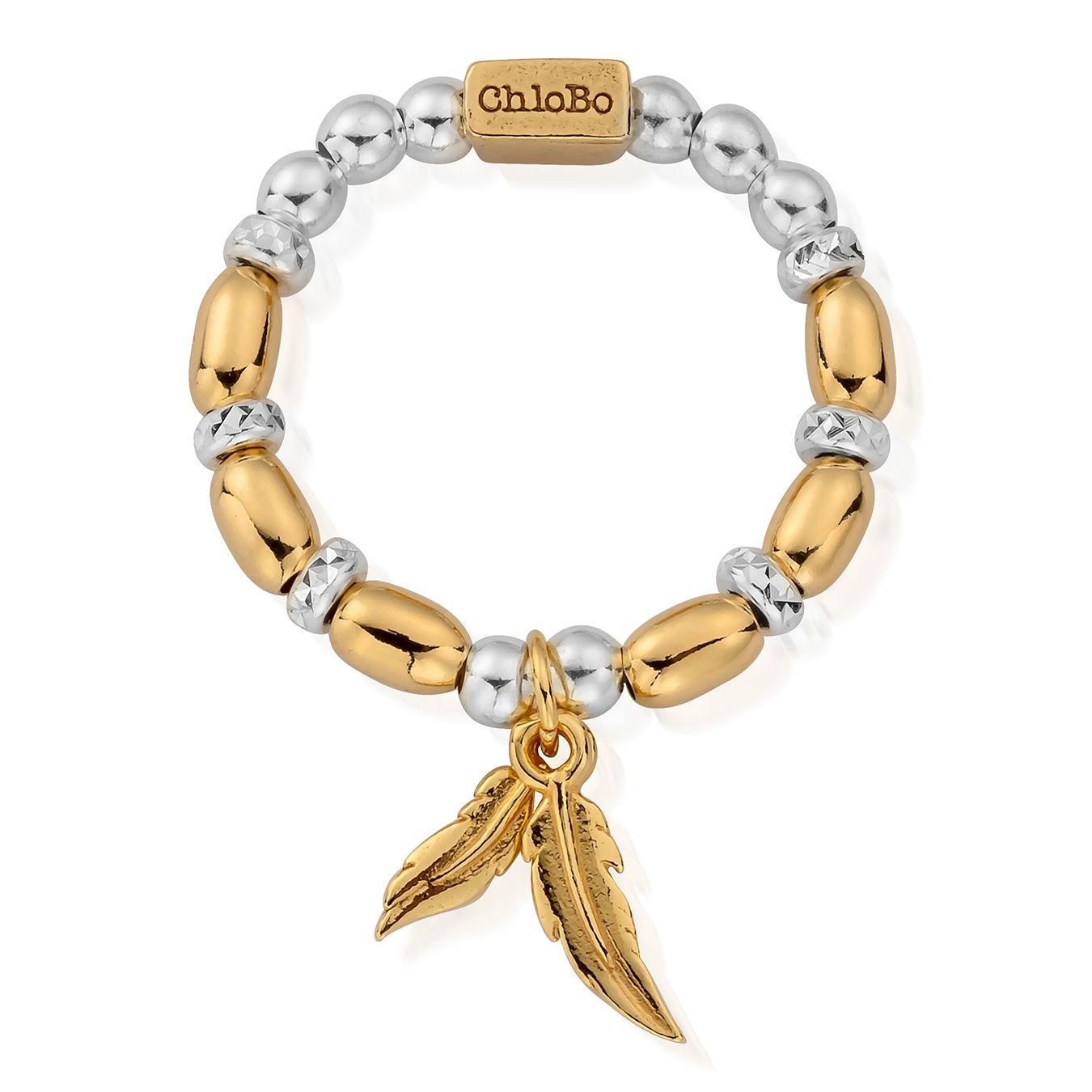 ChloBo Sterling Silver & Yellow Gold Plated Dainty Double Feather Ring