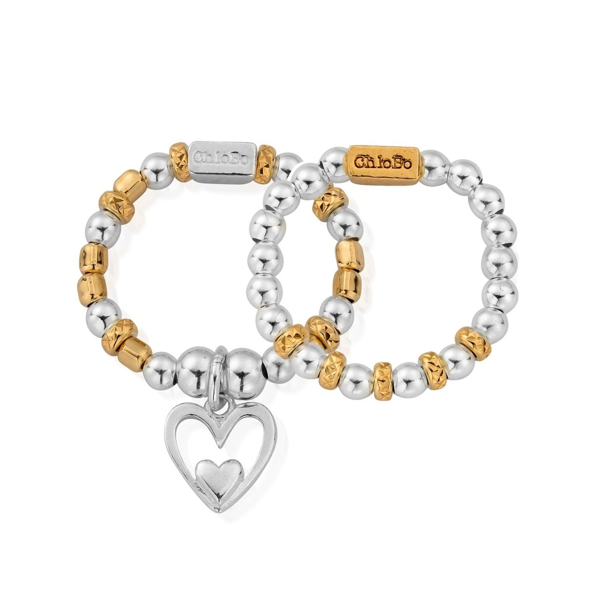 ChloBo Sterling Silver Yellow Gold Plated Inner Love Set of Rings