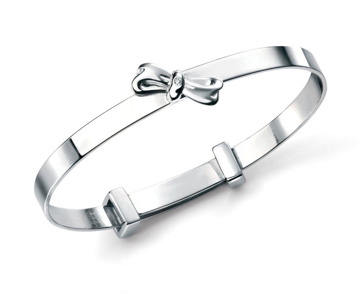 D for Diamond Sterling Silver Bow Baby Bangle