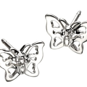 D for Diamond Sterling Silver Diamond Butterfly Stud Earrings