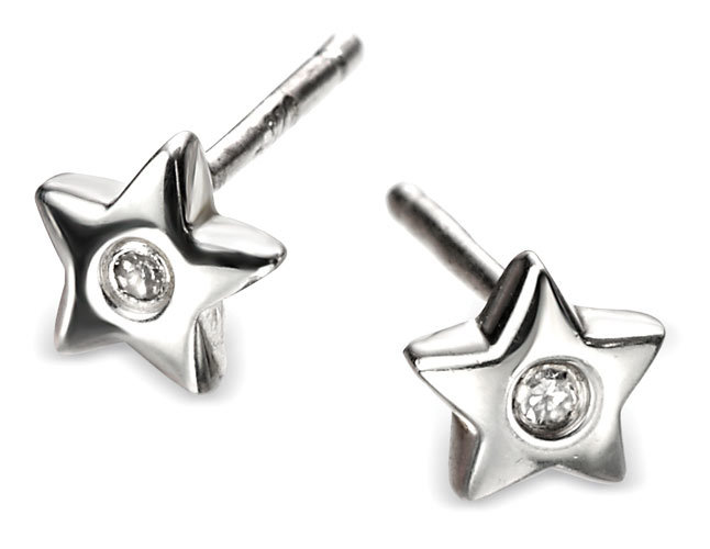 D for Diamond Sterling Silver Diamond Star Stud Earrings