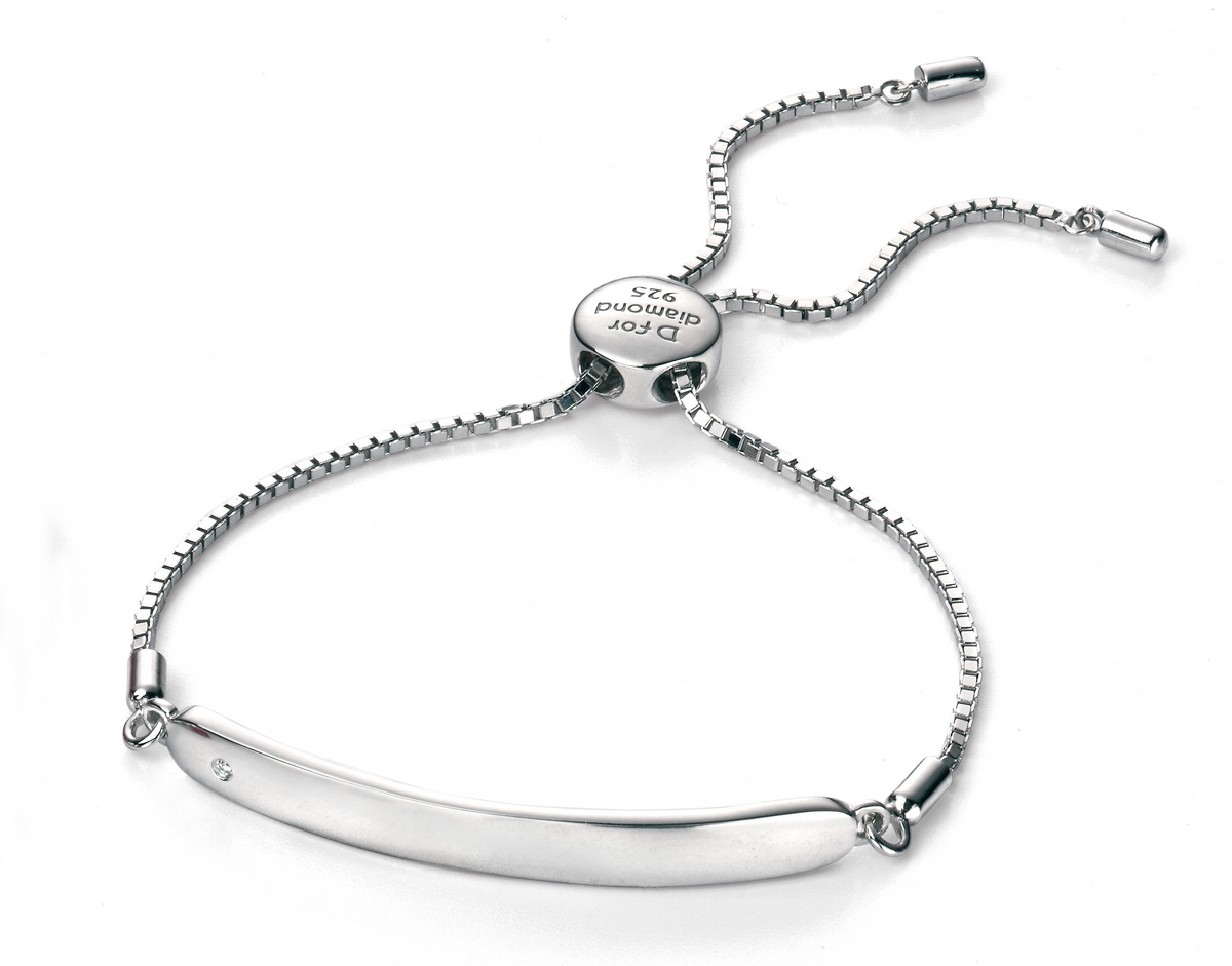 D for Diamond Sterling Silver ID Diamond Chain Bracelet