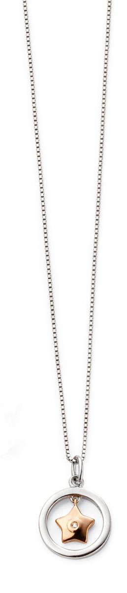 D for Diamond Sterling Silver Rose Gold Plated Star Pendant