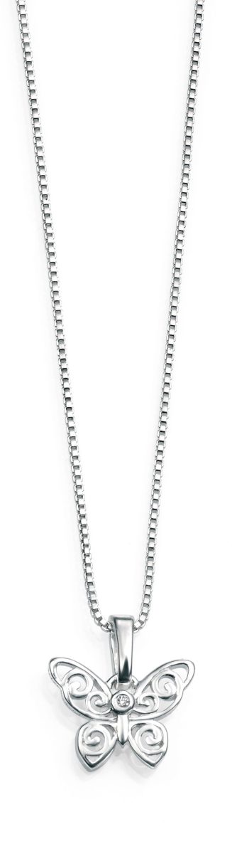 D for Diamonds Sterling Silver Diamond Butterfly Pendant