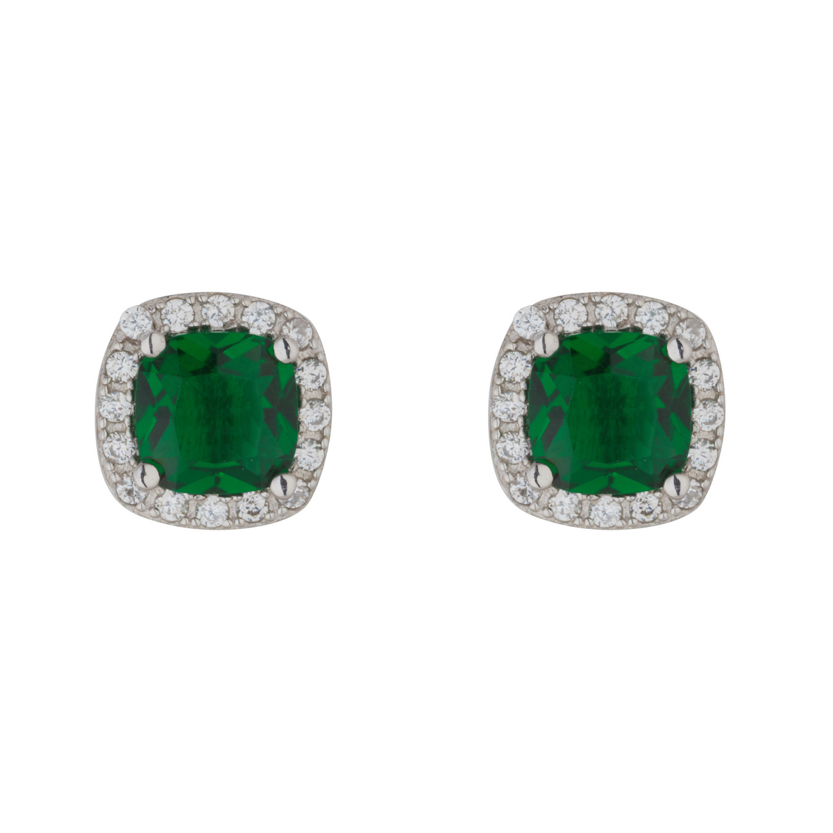 Sterling Silver Emerald Green CZ Square Shaped Studs