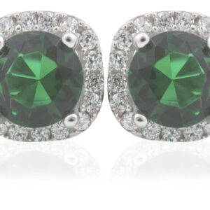 Sterling Silver Ladies Cubic Zirconia & Emerald Stud Earrings
