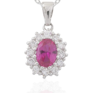 Sterling Silver Red Oval CZ Cluster Pendant