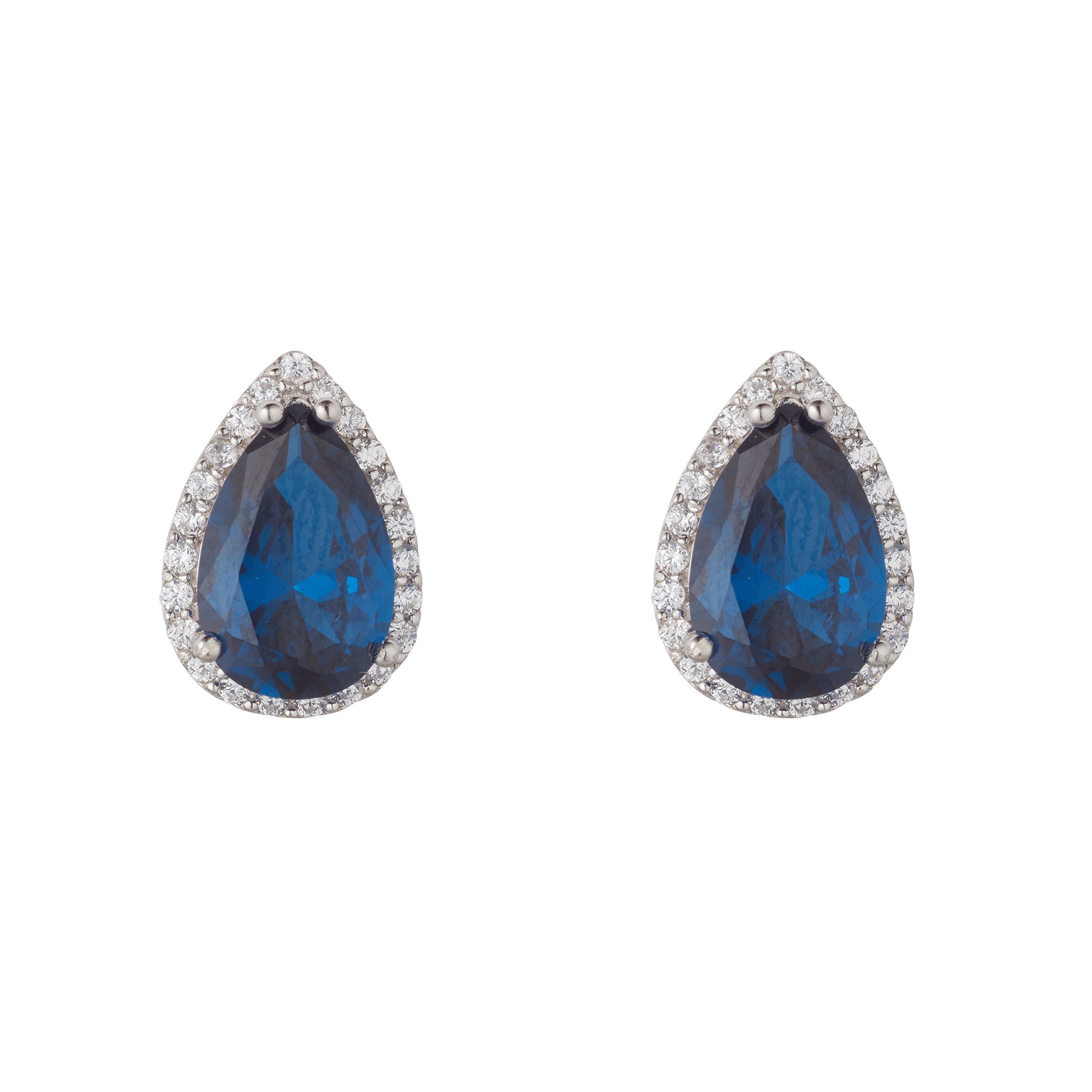 Sterling Silver Sapphire Blue CZ Pear Shaped Studs