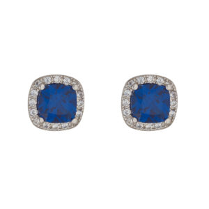 Sterling Silver Sapphire Blue CZ Square Shaped Studs