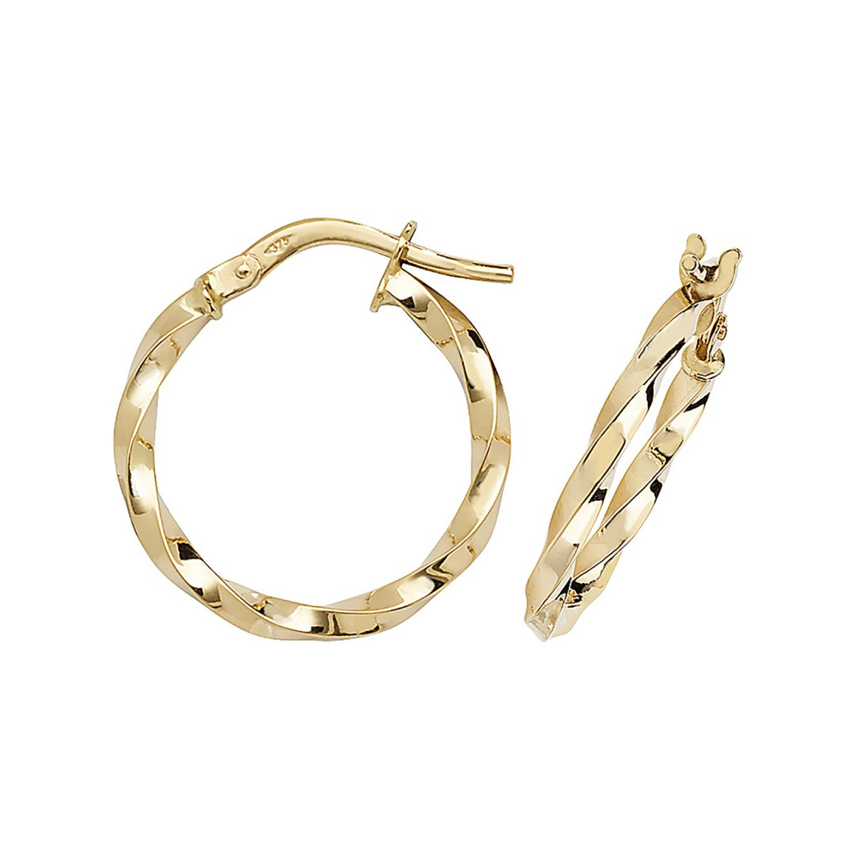 9ct Yellow Gold 15mm Twist Polished Hoop Earrings