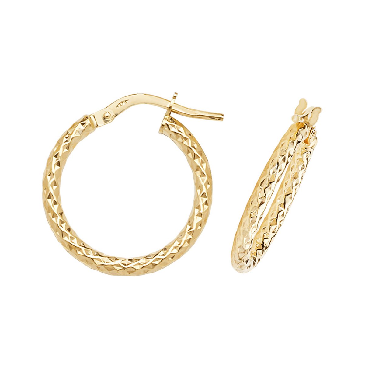 9ct Yellow Gold Diamond Cut Hoop Earrings