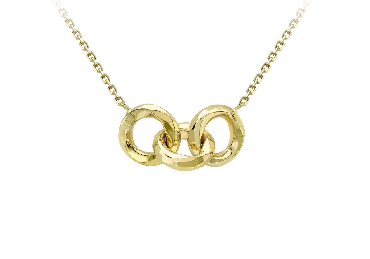9ct Yellow Gold Diamond Cut Interlocking Circles Pendant