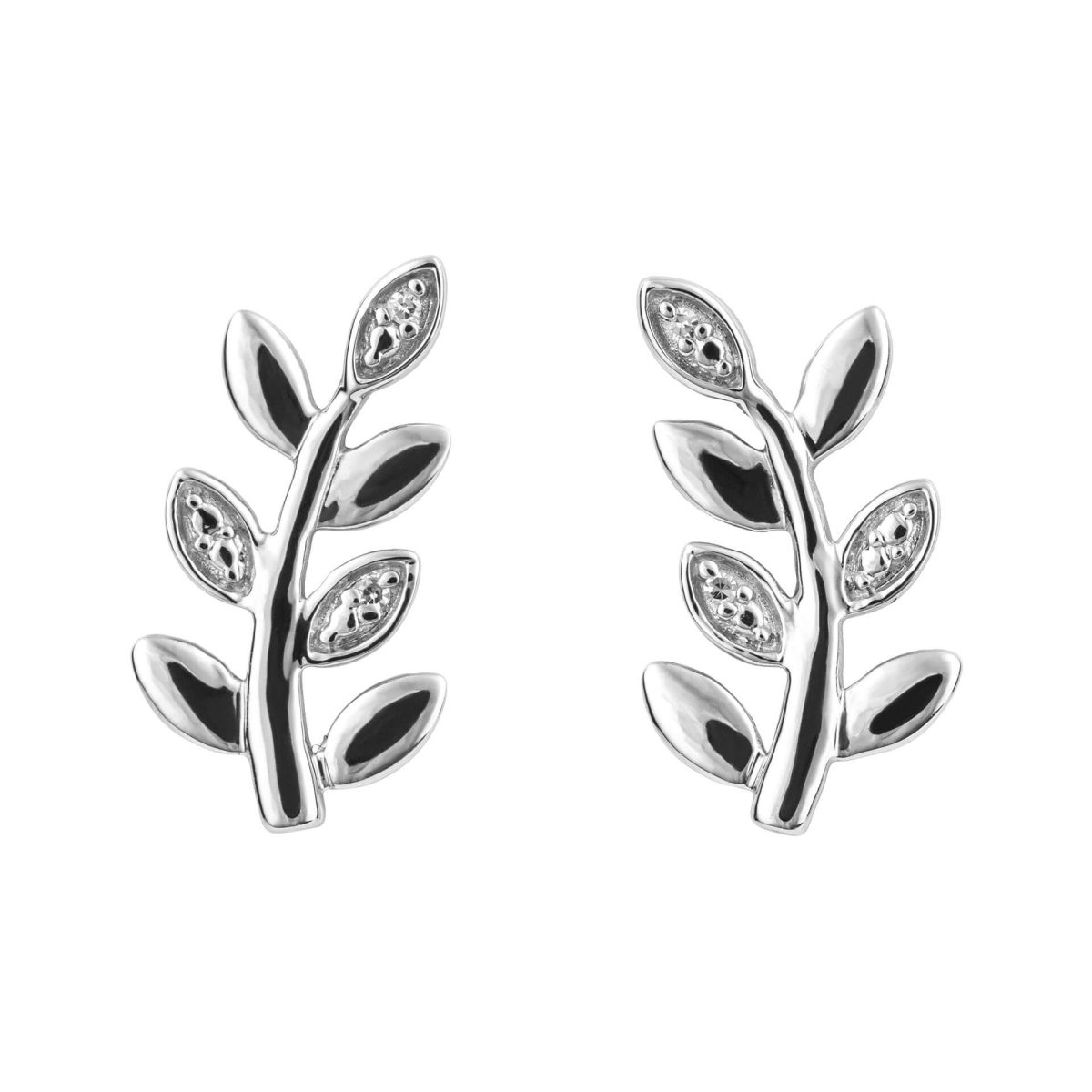 9ct White Gold Leaf Vine With Diamond Earrings
