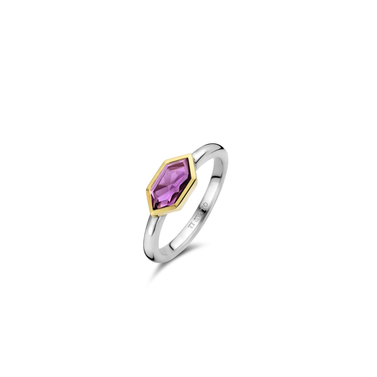 Ti Sento Sterling Silver Gold Plated Purple CZ Ring