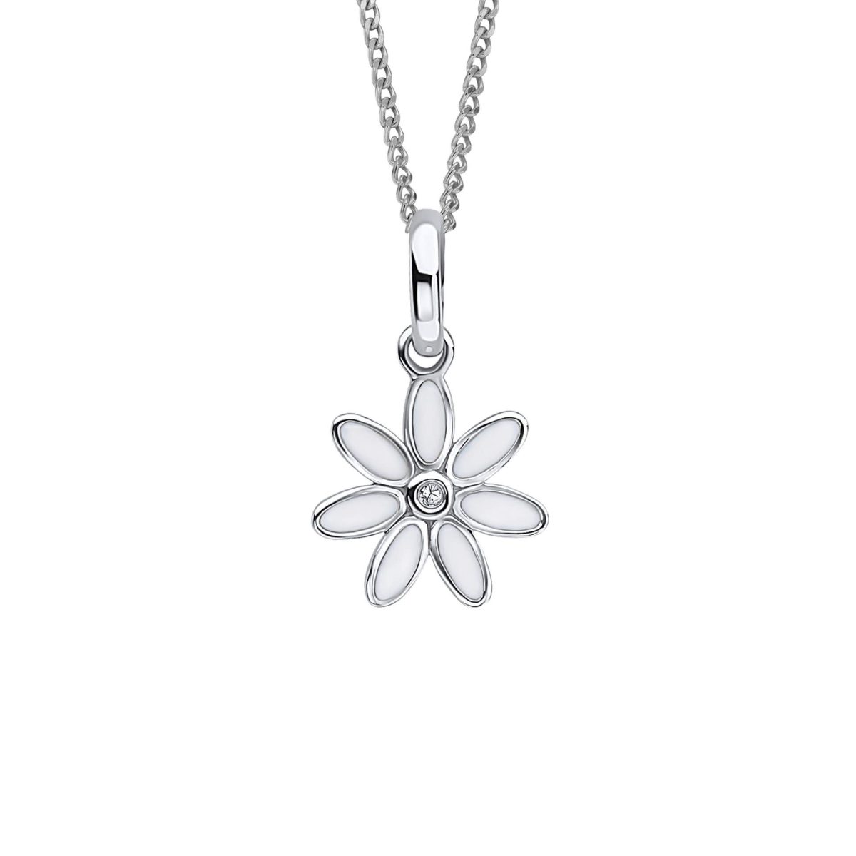 D For Diamond Sterling Silver Daisy Flower Enamel Pendant With Diamond