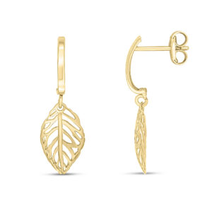 9ct yellow gold drop leaf earrings with butterfly backs