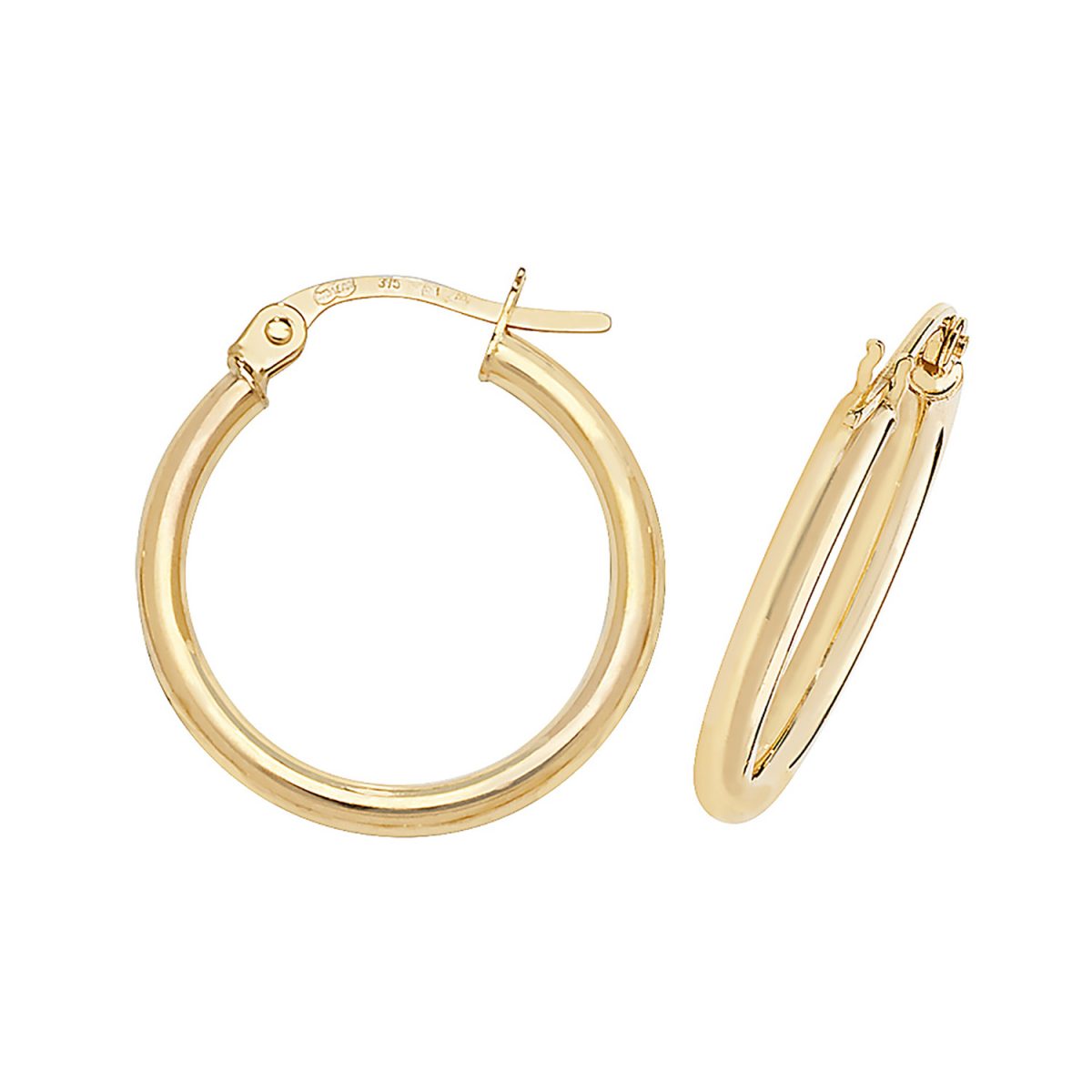 9ct Yellow Gold 15mm Plain Hoop Earrings