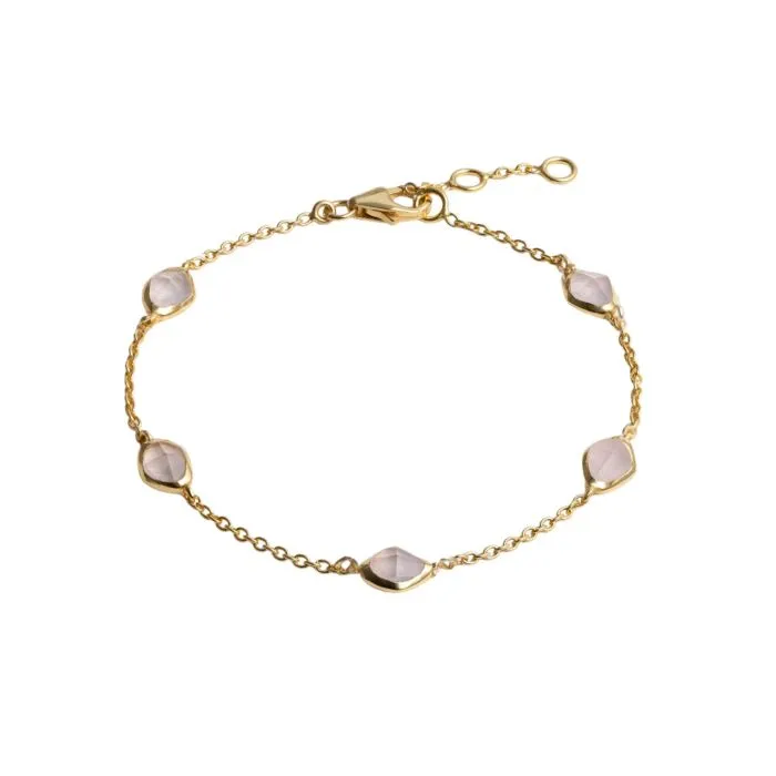 Juvi Sterling Silver Gold Vermeil Rose Quartz Amble Stepping Stone Bracelet