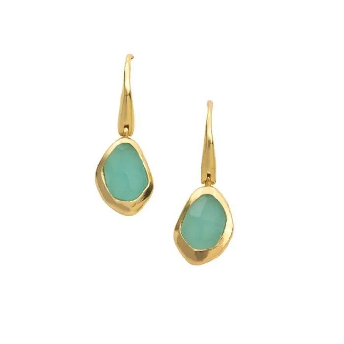 Juvi Sterling Silver Gold Vermeil Aqua Chalcedony Amble Pebble Hook Drop Earrings