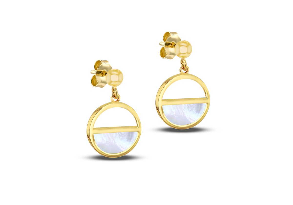 9ct Yellow Gold Mother of Pearl Half Circle Drop Earrings