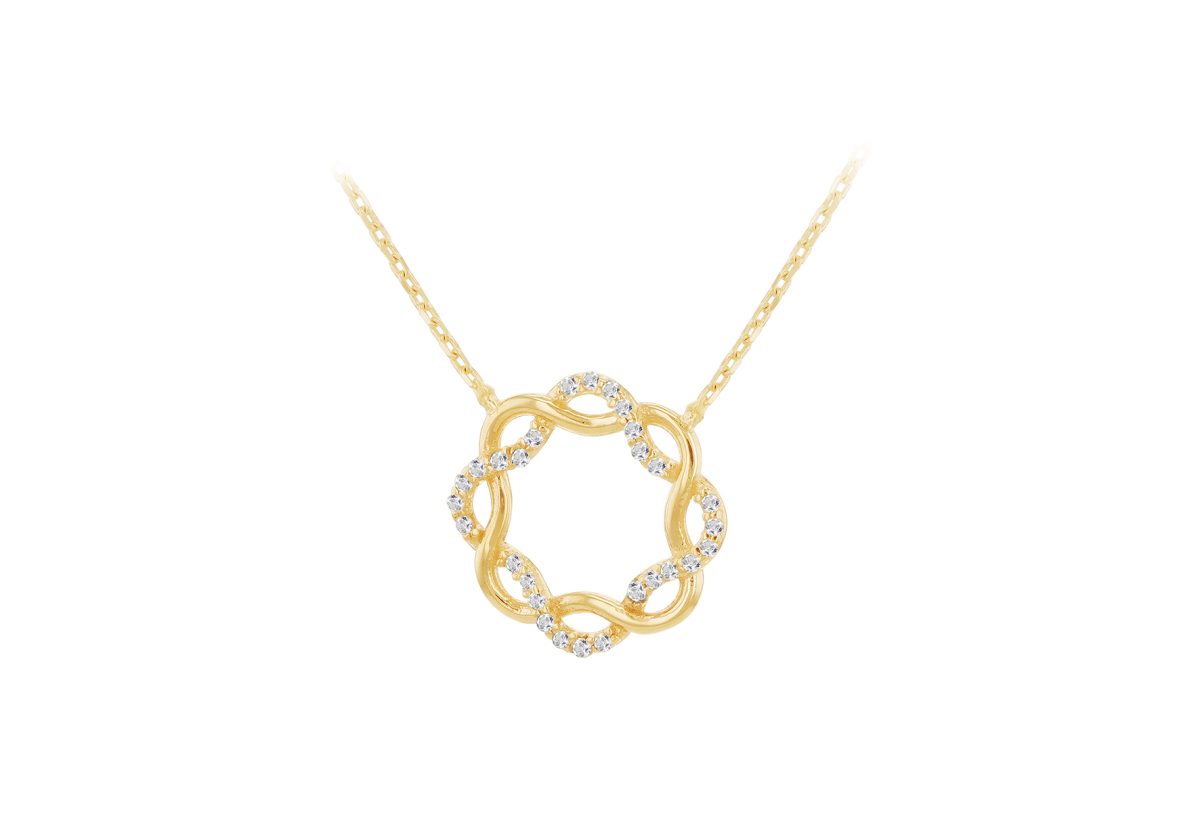 9ct Yellow Gold CZ Twist Open Circle Necklace