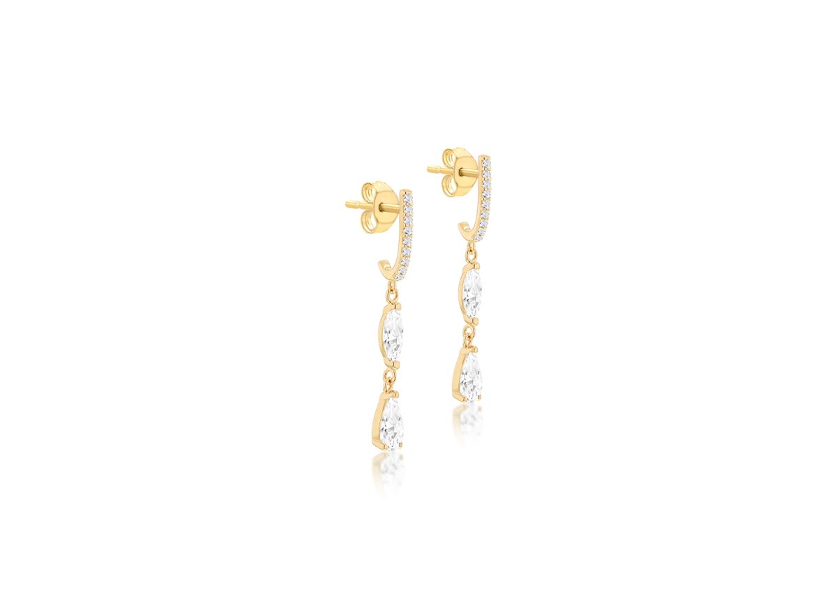 9ct Yellow Gold Pear & Marquis CZ Drop Earrings