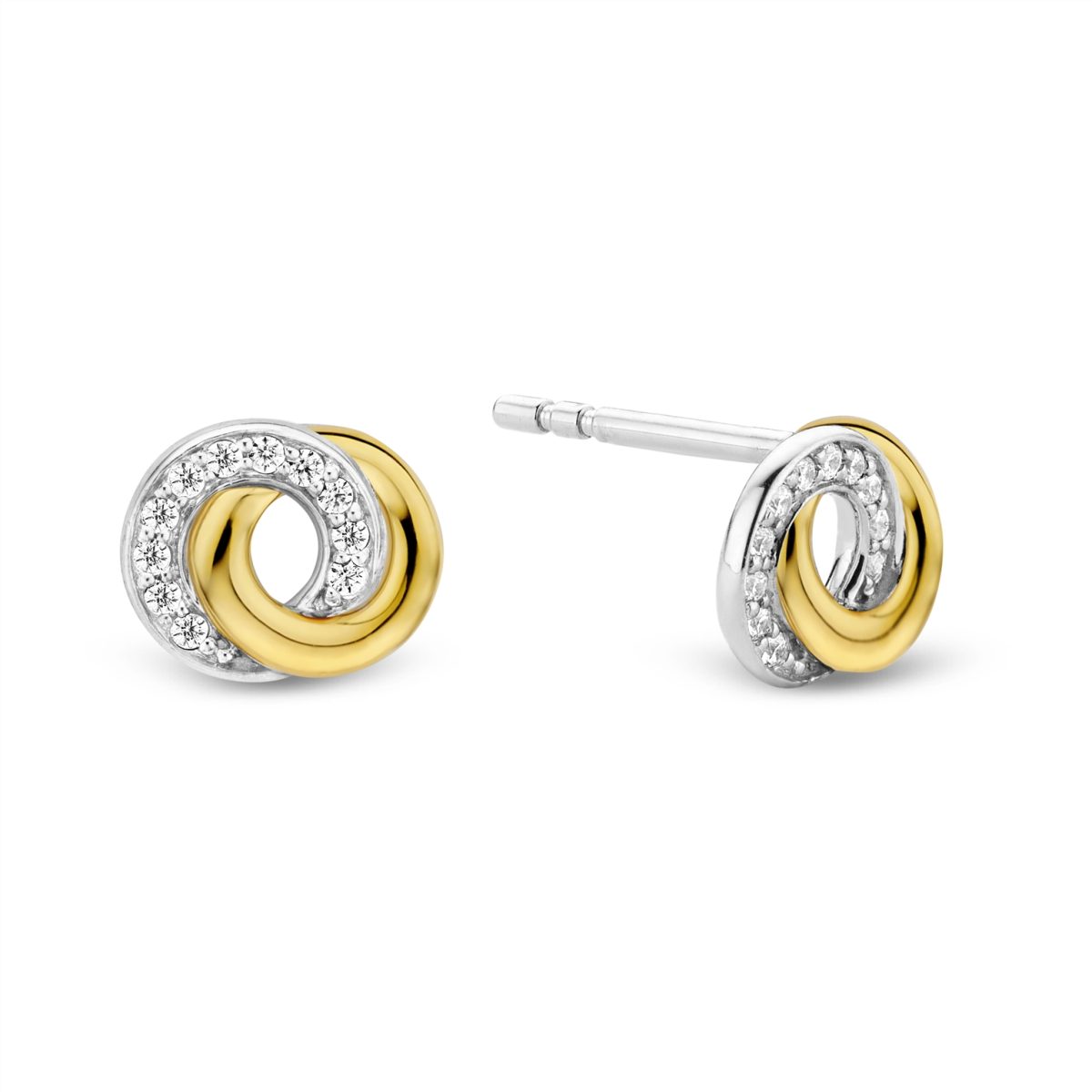 Ti Sento Sterling Silver Gold Plated Two Tone CZ Interlocking Circles Stud Earrings