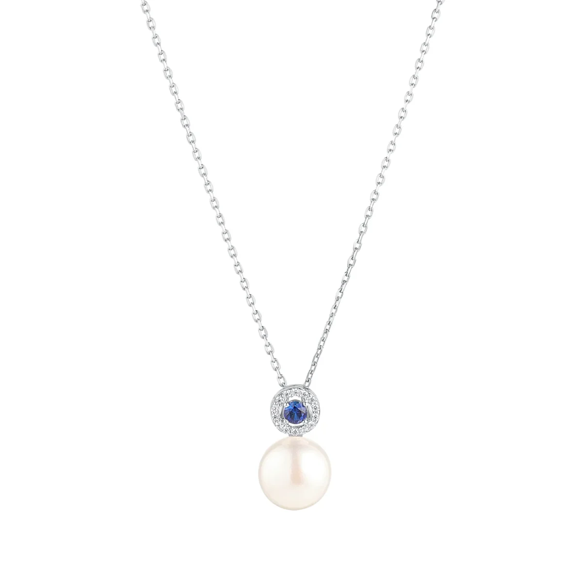 Sterling Silver Blue Cubic Zirconia Pearl Pendant