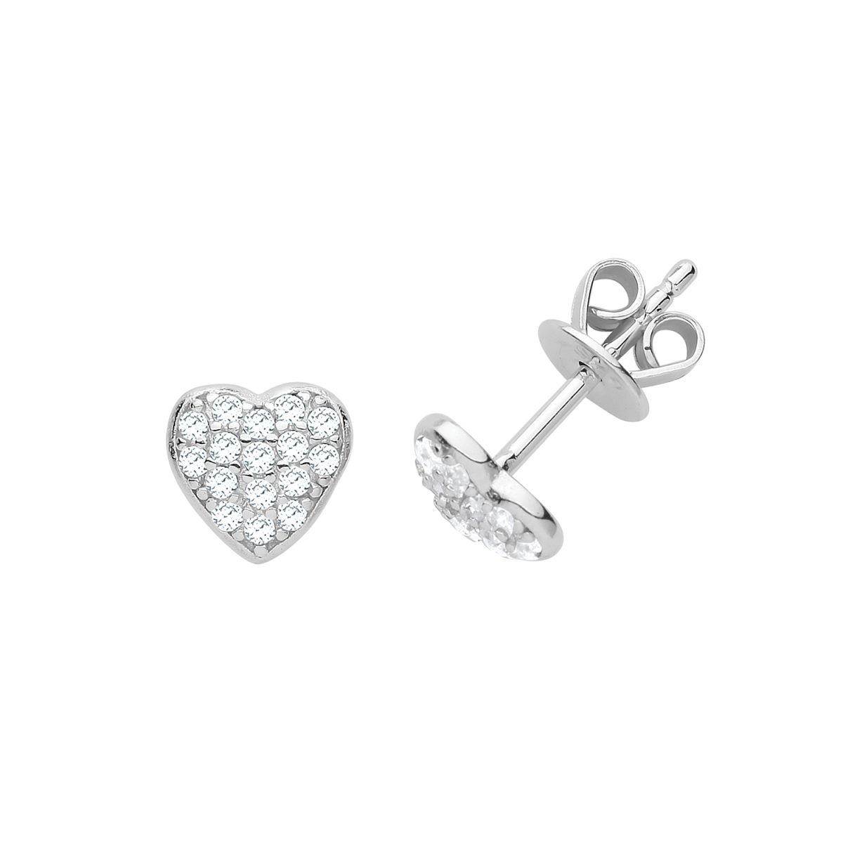 Sterling Silver CZ Heart Stud Earrings
