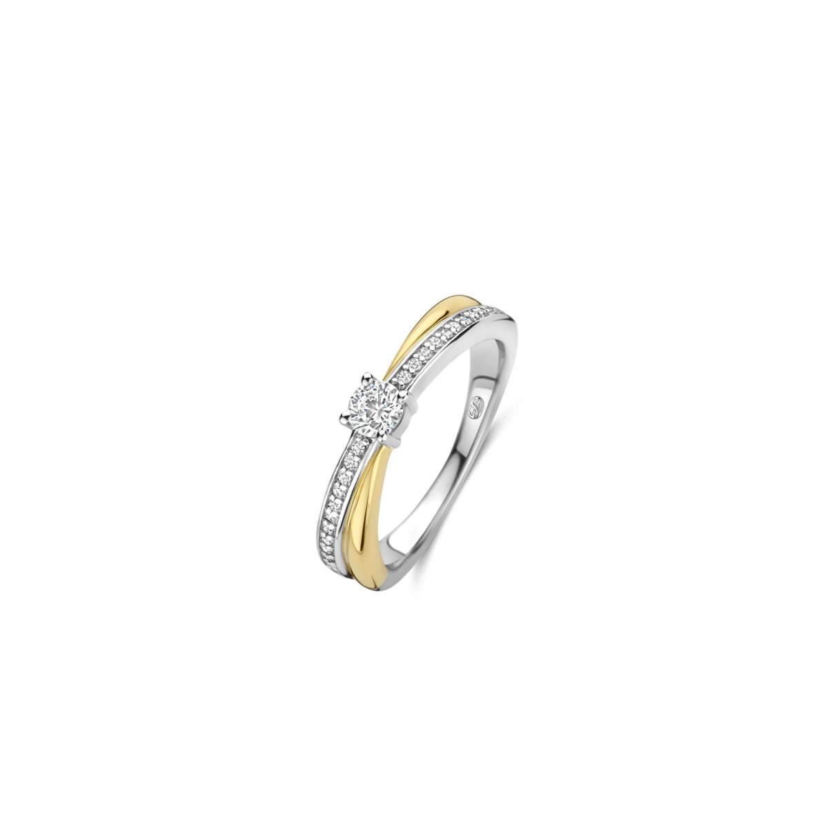 Ti Sento Sterling Silver Gold Plated CZ Intertwining Ring