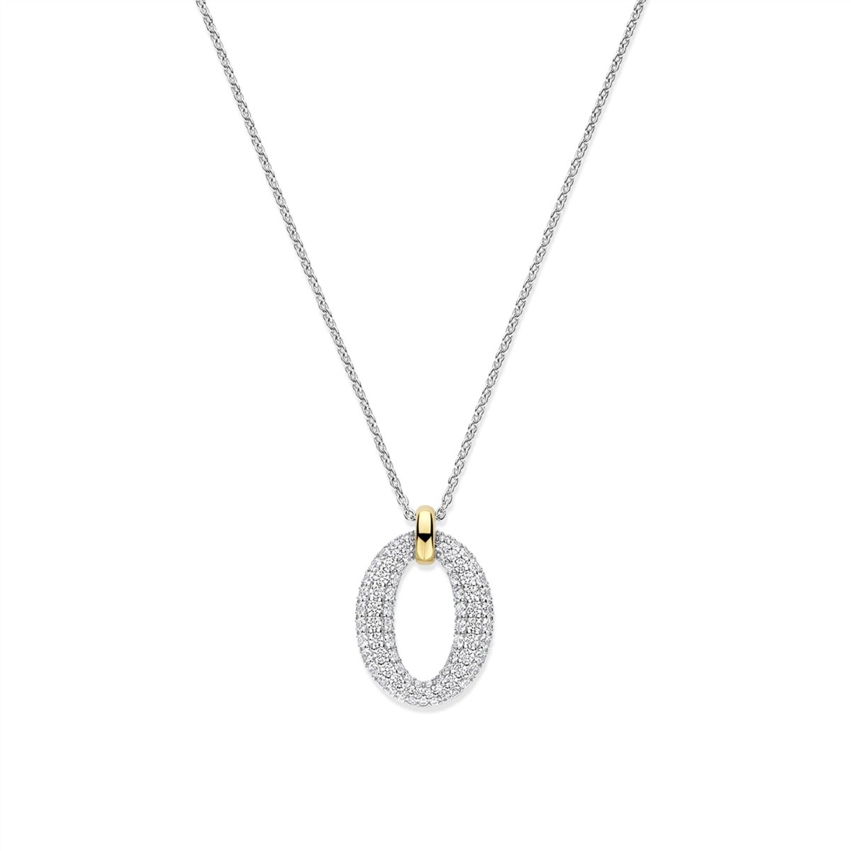 Ti Sento Sterling Silver Gold Plated CZ Open Oval Pendant