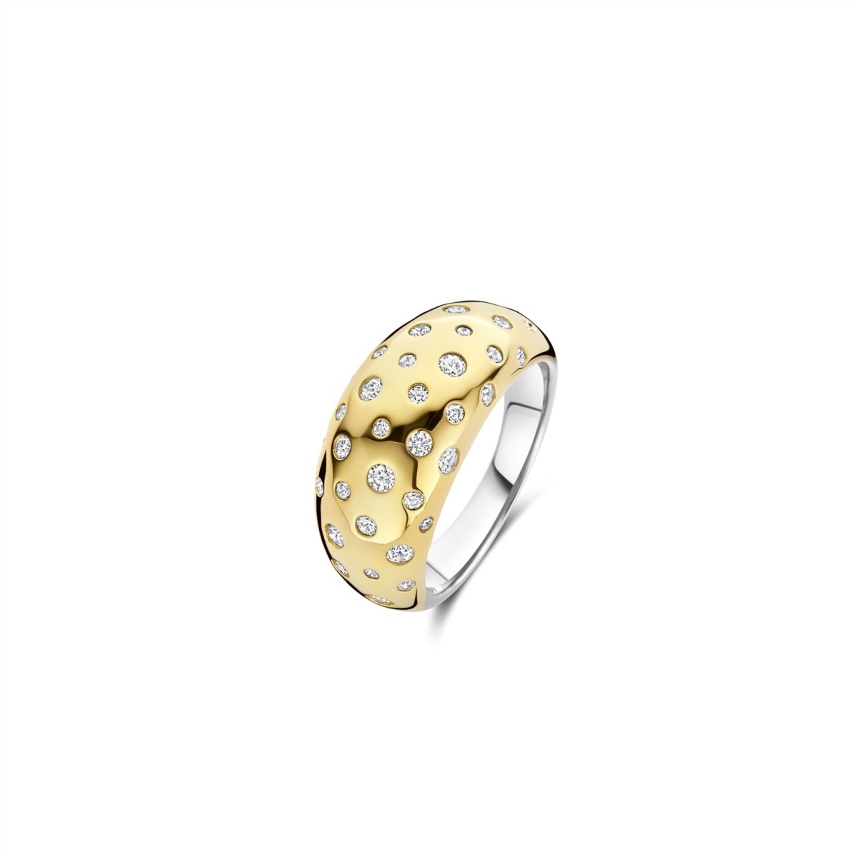 Ti Sento Sterling Silver Gold Plated Wide Domed Scattered CZ Ring
