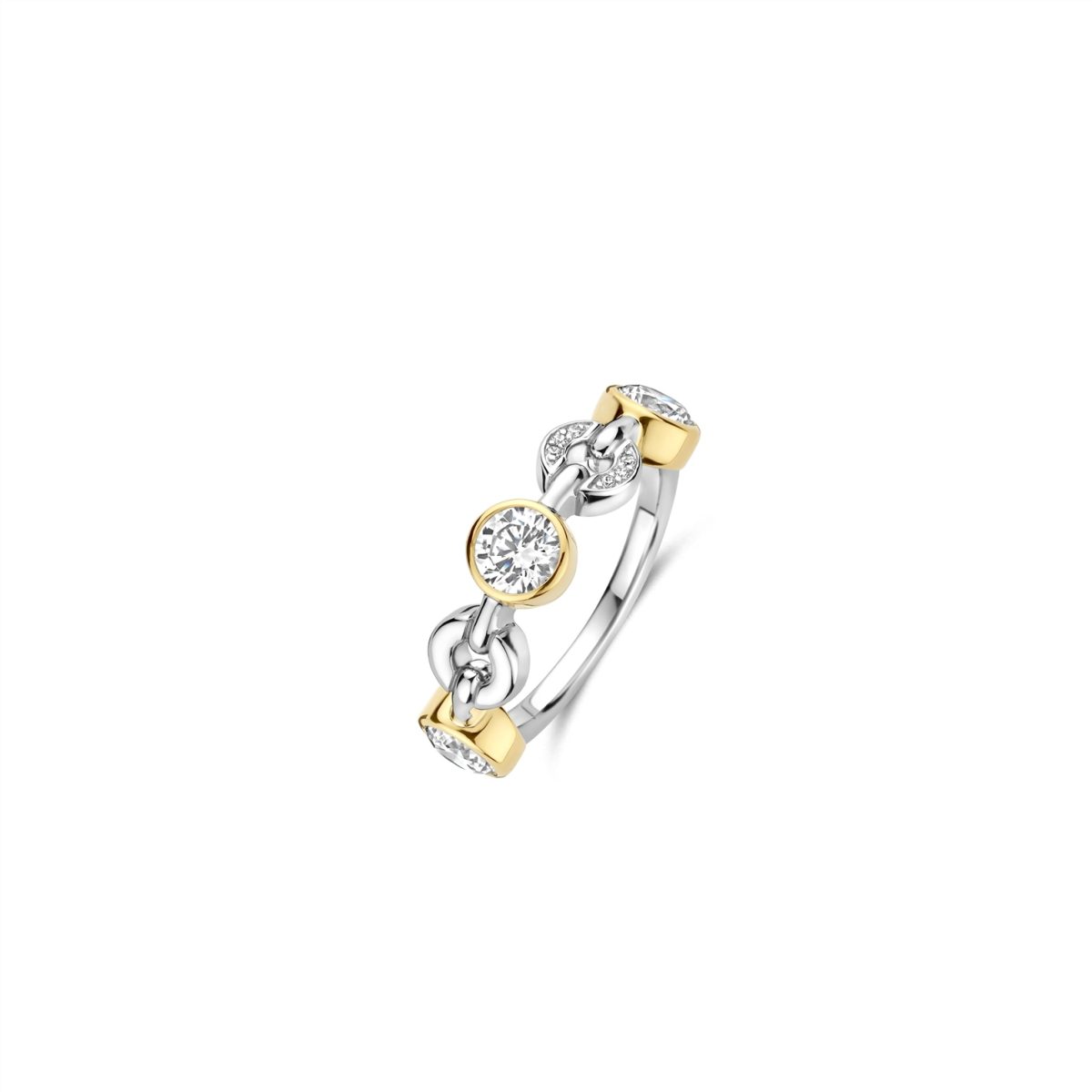 Ti Sento Sterling Silver Gold Plated CZ Rubover Chain Ring