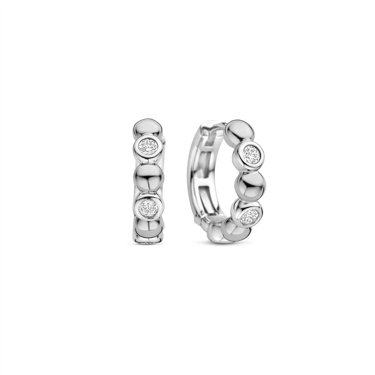 Ti Sento Sterling Silver CZ Rubover Beaded Hoop Earrings