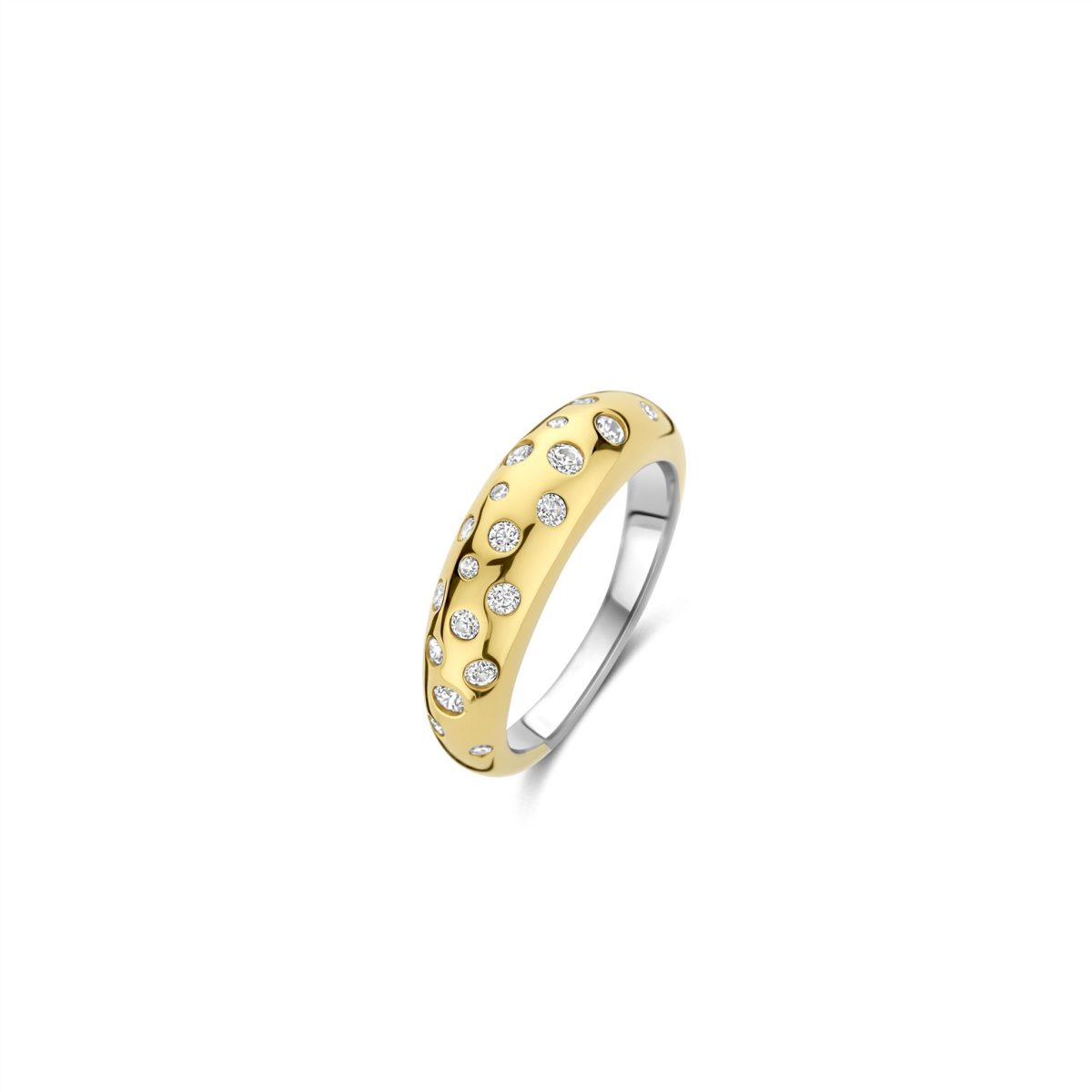 Ti Sento Sterling Silver Gold Plated Domed Scattered CZ Ring