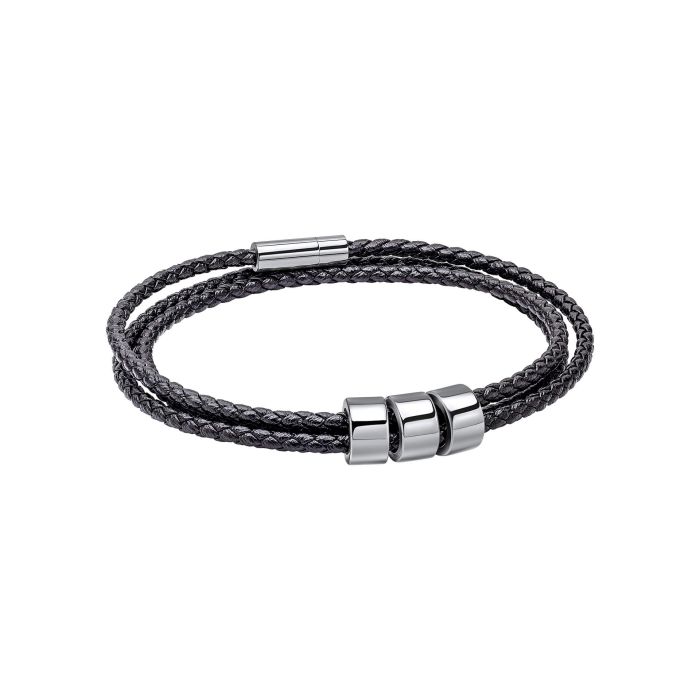 Fred Bennett Triple Layer Thin Black Leather Bracelet