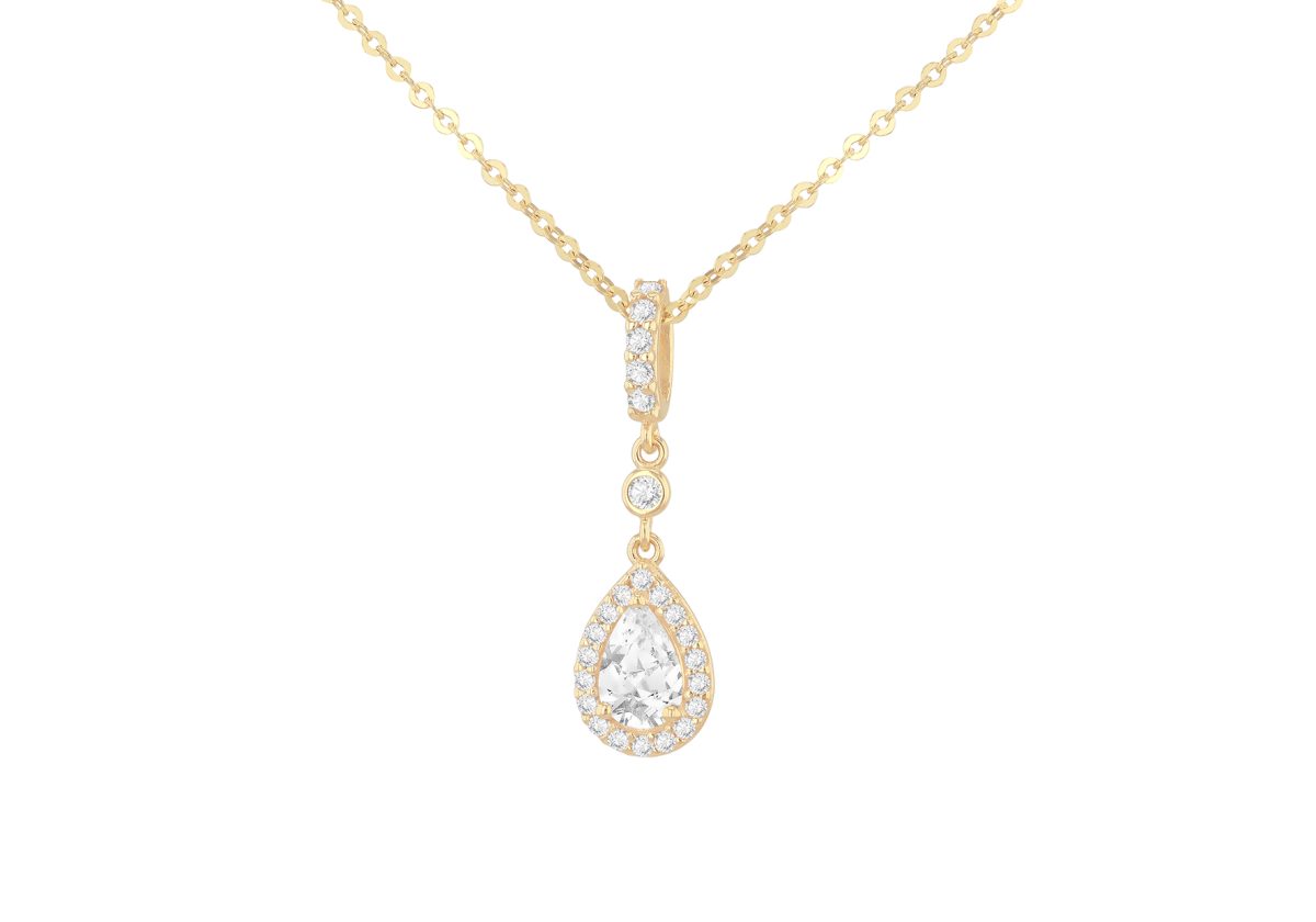 9ct Yellow Gold CZ Teardrop Pendant