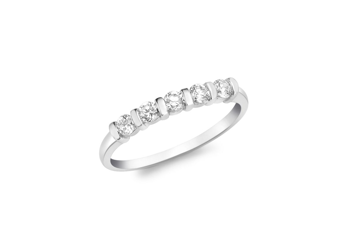 9ct White Gold CZ Bar Set Ring