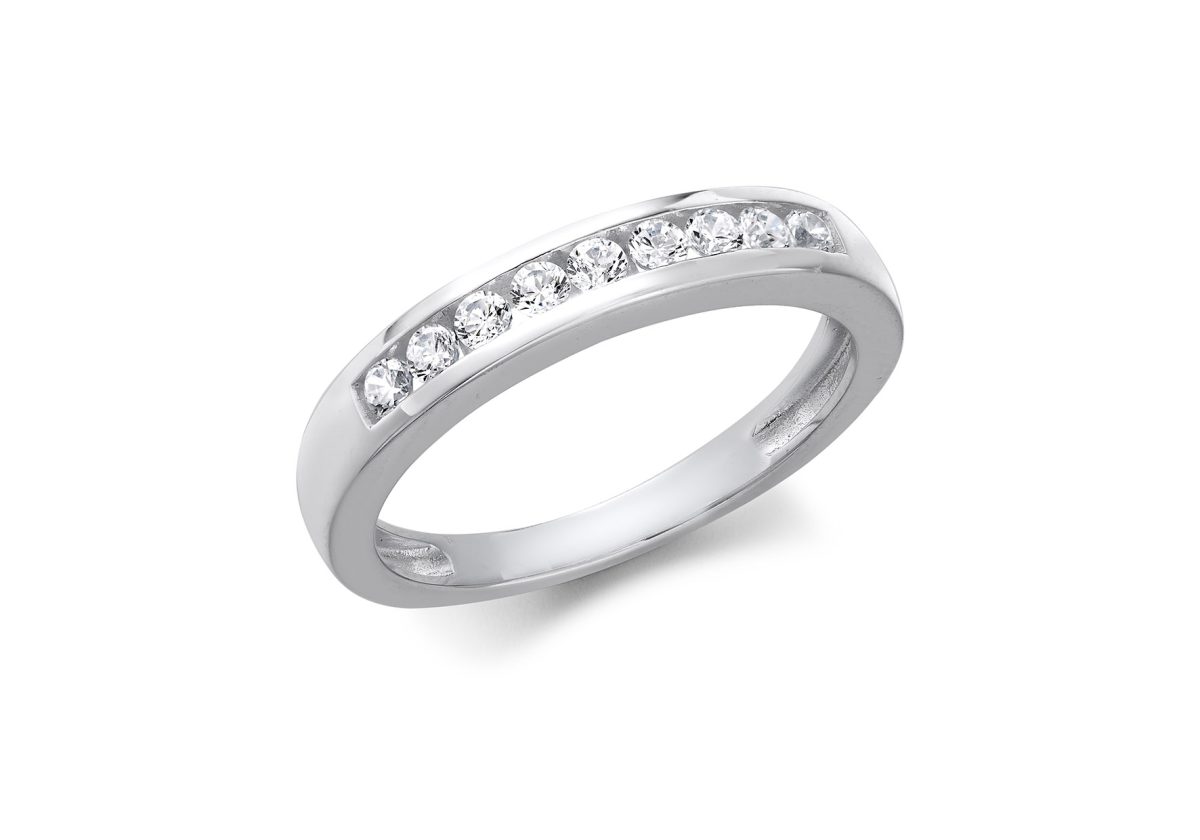 9ct White Gold CZ Channel Set Ring